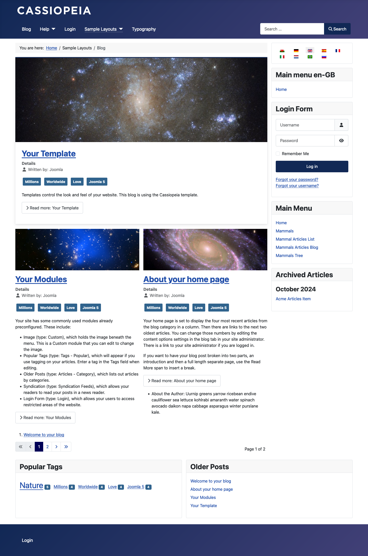 Ansicht der Beitragsfunktion auf der Website