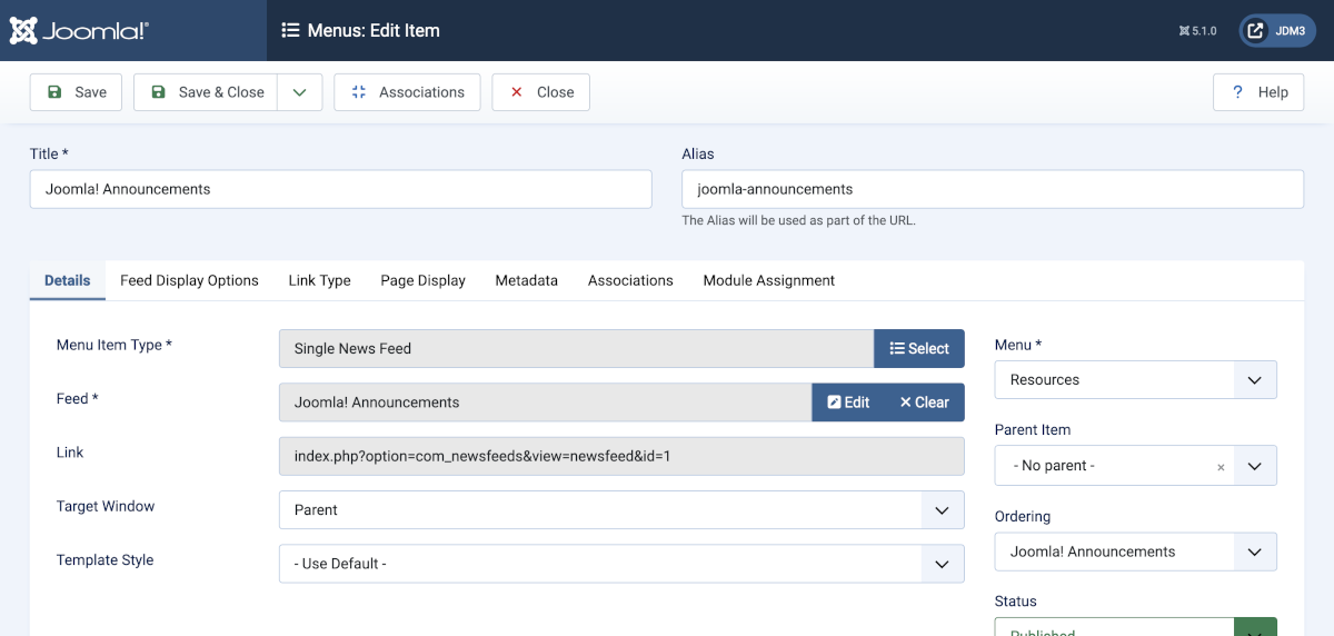 NewsFeed menu item data entry