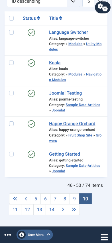 the modified pagination bar on a narrow screen