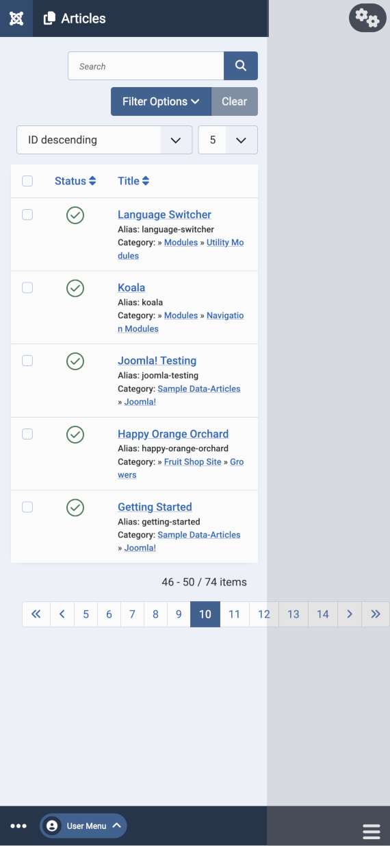 the pagination bar on a narrow screen